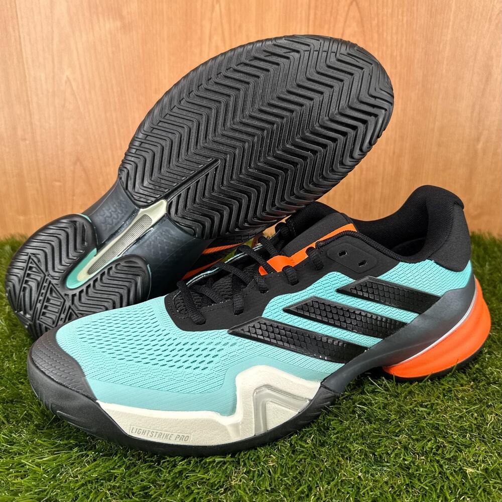 adidas Barricade 14 Flash Aqua Core Black Lucid Orange Tennis JR1742 Men's Sz 12